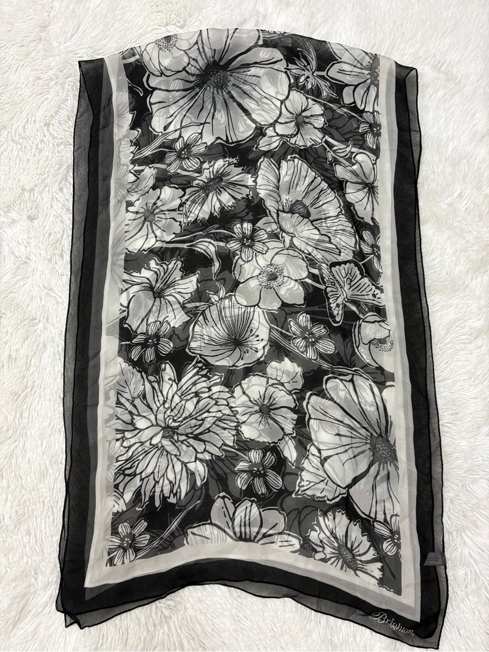 Brighton Black and White Floral Sheer Scarf - Picture 8 of 9